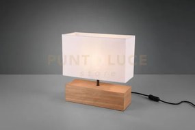 Lampada tavolo woody grande base legno naturale e paralume bianco r...