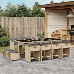 Set pranzo da giardino 13 pz con cuscini beige misto polyrattan