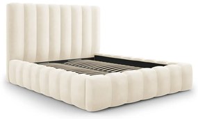 Letto matrimoniale imbottito beige con contenitore con griglia 200x200 cm Kelp - Micadoni Home