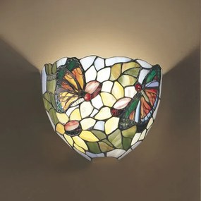 Sunflower applique tiffany 25cm disegno farfalle 1 luce attacco e27