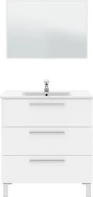 Mobile Bagno 80 Cm Con Lavabo Specchio E Colonna Da Terra Bianco Athena 3 Cassetti