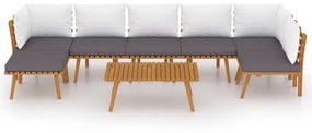 Set divani da giardino 8 pz con cuscini in massello di acacia