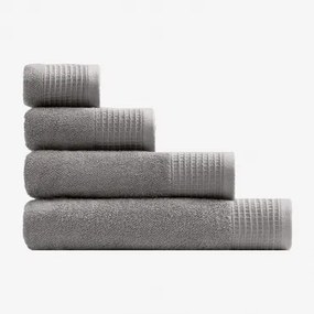 Set 4 Asciugamani In Spugna Di Cotone Con Bordo Claritone Grigio Visone - Sklum