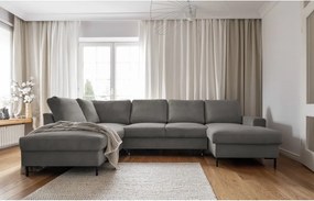 Divano letto in velluto a coste grigio (angolo sinistro) Lofty Lilly - Miuform