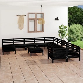 Set salotto da giardino 12 pz nero in legno massello di pino