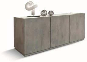 Credenza FAVIGNANA in legno, finitura in grigio cemento, piano effetto marmo statuario, 200&#215;50 cm