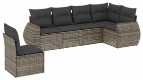 Set Divano da Giardino 6 pz con Cuscini Grigio in Polyrattan