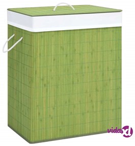 vidaXL Cesto Portabiancheria in Bambù a 2 Sezioni Verde 100 L