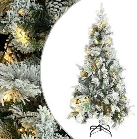 Albero Di Natale Innevato Preilluminato Pigne 225cm İn Pvc E Pe /