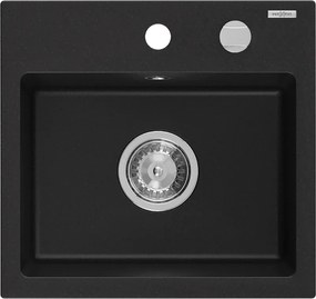 Mexen Milo lavello da cucina in granito 1-vasca 435 x 410 mm, nero, sifone cromato - 6505441000-77