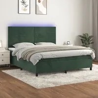 Letto a Molle con Materasso e LED Verde Scuro 160x200cm Velluto 3136194