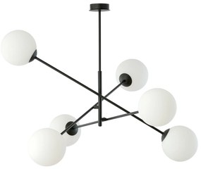 Lampadario 6 Luci Yama In Acciao Nero Con Bracci Regolabili E Vetro Opale