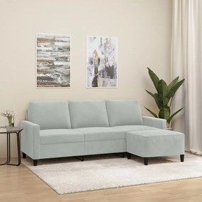 Divano A 3 Posti Con Poggiapiedi Grigio Chiaro 180cm İn Velluto /