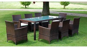 Set da pranzo da giardino 9 pz con cuscini polyrattan marrone