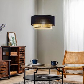 Duolla Lampada sospesa Boho, rattan, tessuto, nero/beige