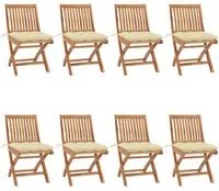 Sedie da Giardino Pieghevoli con Cuscini 8 pz Massello di Teak 3072878