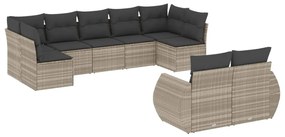 Set divano da giardino 9pz con cuscini grigio chiaro polyrattan