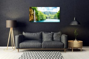 Quadro su vetro Montagne Foresta Lago Natura 100x50 cm