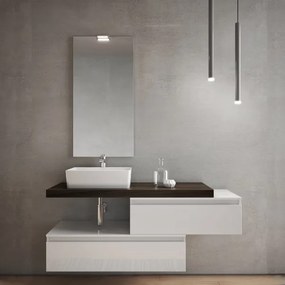 Mobile bagno sospeso 120 cm Bianco 2 moduli lavabo e specchio LED - NINFA