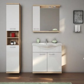 Kamalu - Composizione bagno a terra o sospesa 80 cm bicolore bianco e legno chiaro | LAC ESTIA-80