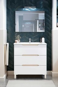 Mobile da bagno Lea 80x45x86h Bianco Lucido e Rovere con 3 Cassetti e Lavello in Ceramica