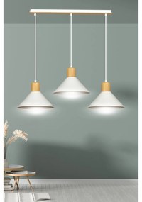 Sospensione Nordica 3 Luci Chandra In Acciaio Bianco E Legno