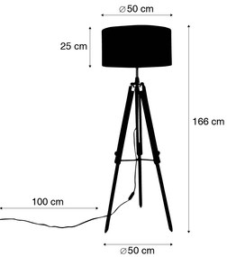 Lampada da terra vintage in ottone con paralume bianco 50 cm a treppiede - Cortin