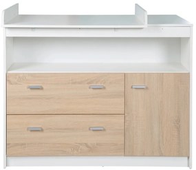 Cassettiera bassa per bambini in rovere con fasciatoio in bianco e naturale 117x98 cm Gabriella - Roba