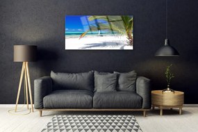 Quadro in vetro Spiaggia Palma Paesaggio 100x50 cm 2 appendini