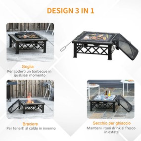 Berbecue a Legna 76x76x47 cm in Metallo Nero...
