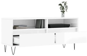 Mobile porta tv bianco lucido 100x34,5x44,5cm legno multistrato