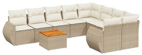 Set Divano da Giardino 9 pz con Cuscini Beige in Polyrattan