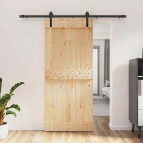 Porta Scorrevole Con Set Hardware 90x210 Cm Legno Massello Pino /