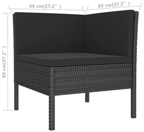 Set divani da giardino 3 pz con cuscini in polyrattan nero
