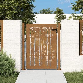 Cancello Da Giardino 105x155 Cm İn Acciaio Corten Design Bambù /