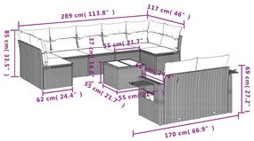 Set divano giardino 10 pz con cuscini grigio chiaro polyrattan