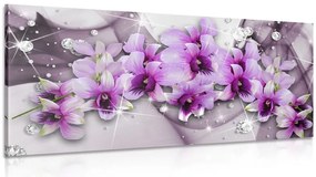 Quadro su tela – Fiori viola su sfondo astratto