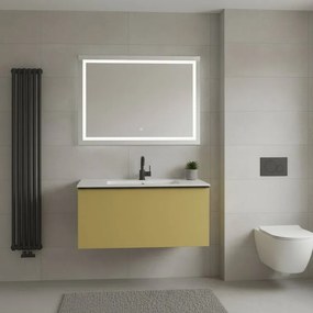 Mobile da bagno sospeso sotto lavabo Pixel plain 1 cassetto L 80 x H 40 x P 45.5 cm giallo laccato opaco, con maniglia alluminio nero opaco