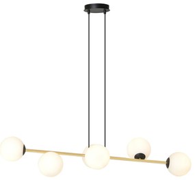 Sospensione Contemporanea Rhiannon 6 Luci In Acciaio Oro E Sfere In Vetro Bianco