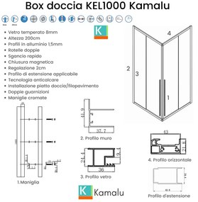 Kamalu - box doccia angolo 70x100 cm doppio scorrevole vetro 8mm altezza 200h | kel1000