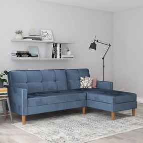 Divano letto angolare in velluto blu (angolo variabile) Lilly - Støraa