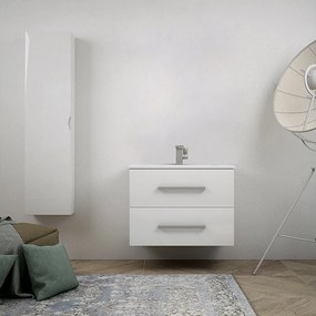 Mobile bagno sospeso bianco lucido 75 cm Mosca con colonna da 140 cm