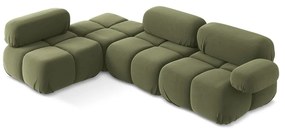Divano angolare componibile verde chiaro (con penisola a sinistra) con rivestimento in velluto Lokua – Makamii