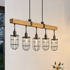 Lampada a sospensione Serima Lindby, dimmerabile, Legno chiaro, Soggiorno / Sala da pranzo, Metallo, Vintage, Lampada a sospensione