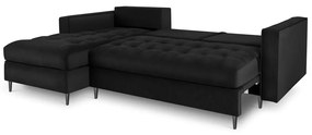 Divano letto angolare in velluto nero, angolo sinistro Santo - Milo Casa