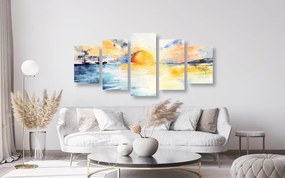 Quadri 5 pezzi – Tramonto brillante sul mare