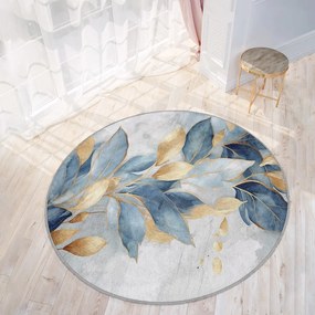 Tappeto rotondo blu/dorato lavabile ø 150 cm Golden Leaves – Mila Home