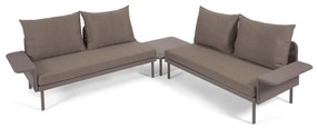 Kave Home - Set esterno Zaltana divano ad angolo, tavolo alluminio verniciato marrone opaco 164cm