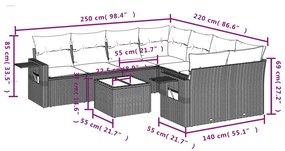 Set divano da giardino 9 pz con cuscini grigio in polyrattan