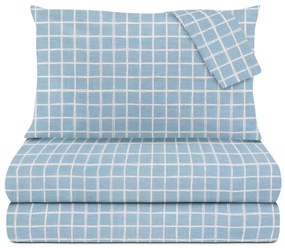 Completo letto matrimoniale quadretti azzurri cotone